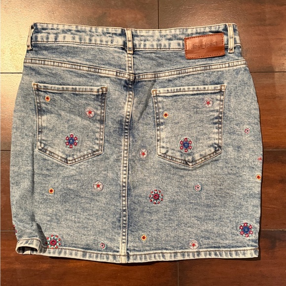 Desigual Blue Denim Skirt with Colorful Embroidery - Picture 3 of 3